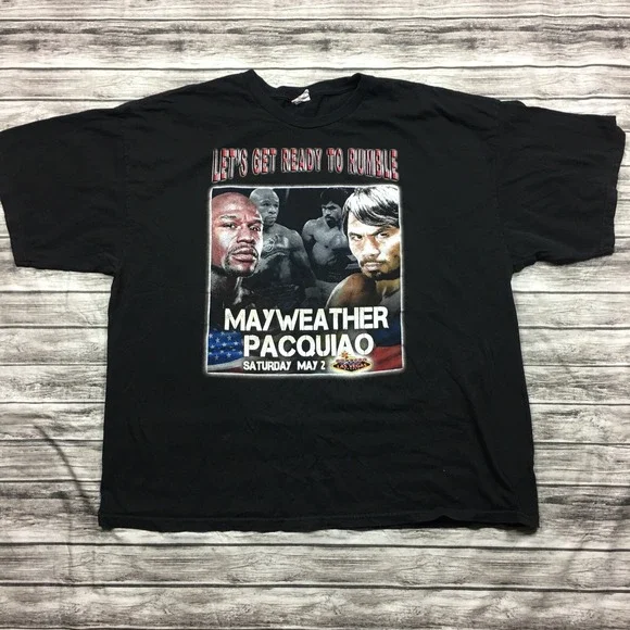 Floyd Mayweather VS. Manny Pacquiao Boxing Heavy Fight May 2 Black Shirt Men 3XL - Picture 1 of 7